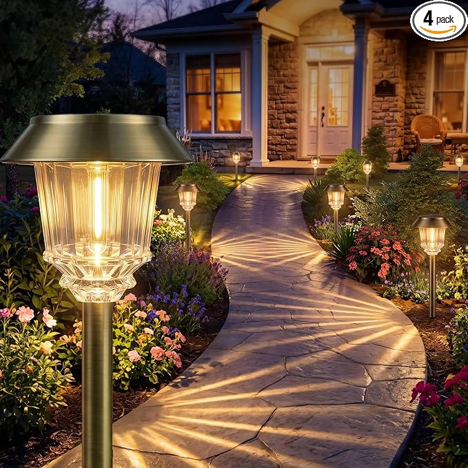 XMCOSY+ Solar Pathway Lights Outdoor, 4 Pack Solar Garden Landscape Lights | 40 LM Adjustable Brightness for 8-12H, Aluminum & Glass Solar Powered, IP65 Outdoor Solar Lights For Yard Landscape Lighting
