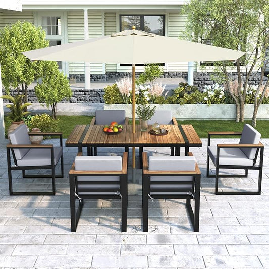 7 Pieces Outdoor Dining Set Patio Dining Table and Chair Set with and Removable Cushions for Patio, Backyard, Garden (Grey@40)