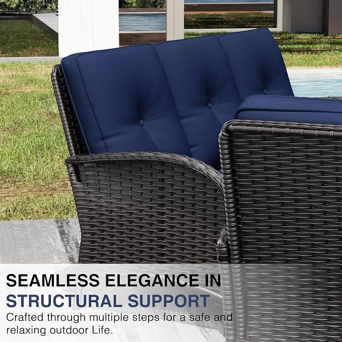 Joyside Wicker Patio Furniture Set, 7 Piece Outdoor Furniture Set with Thickened Cushions, High Back, Deep Seating, Wide Armrest, Outdoor Swivel Rocker Chairs for Porch, Deck