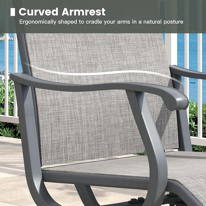 Outdoor Dining Set for 2, 18.5" Metal Round Patio Side Table and Sling Patio Swivel Chairs, 3 Pieces Patio Table and Chairs Set for Garden Backyard, Grey and Black