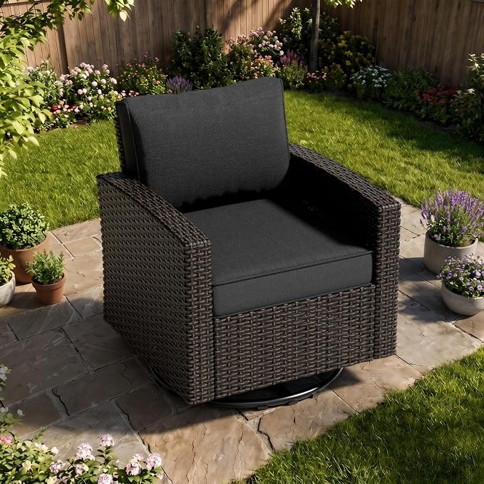 WWR Patio Furniture Set-30% Thicker Wicker-Luxury1 Piece PatioWicker Outdoor Patio Conversation Set with Extra Wide & Thick Cushions, Swivel Rocking Chairs for Backyard, Porch & Deck