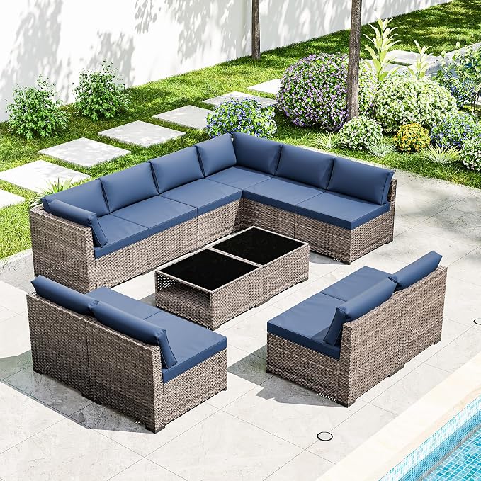 Joyside 12-Piece Patio Furniture Set, Rattan Outdoor Sectional Wicker Patio Conversation Set with Cushions and Coffee Table