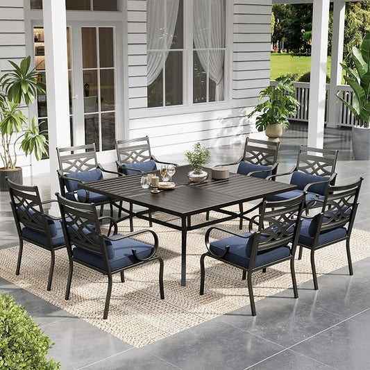 Sophia & William Patio Dining Set, Steel, Black | Umbrella Hole, E-Coated, Cushions Included, For Patio, Garden and Yard
