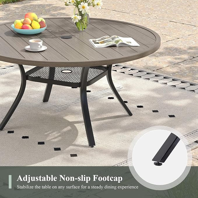 7 Pieces Outdoor Dining Set, 47.2" Round Table with Umbrella Hole & Stackable Patio Dining Chairs, Patio Table and Chairs Set for Deck Garden Porch, Grey Chairs & Grey Table