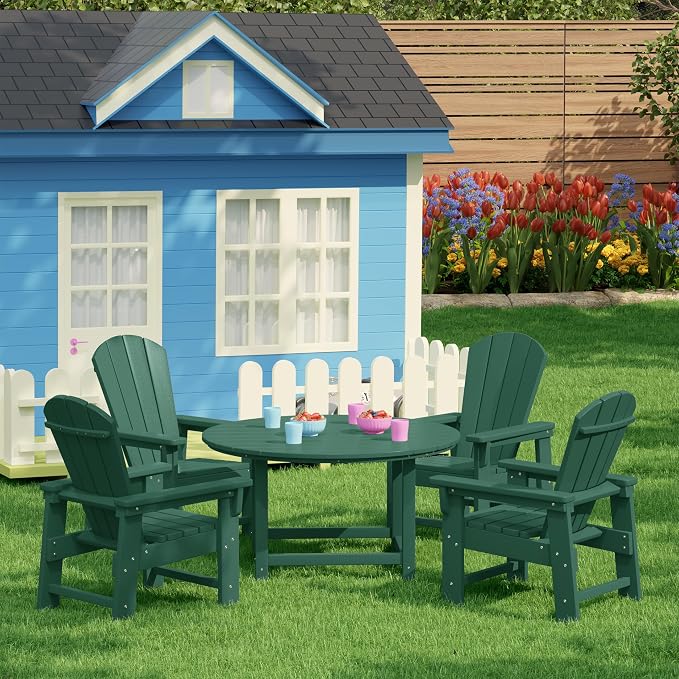 Costaelm Kids Dinner Table, Toddler Play Desk Student Desk Outdoor Childrens Picnic Tables for Children Arts & Crafts, Snack Time, Multi-Activity Table for Ages 2-8 in Home/Outside, Dark Green