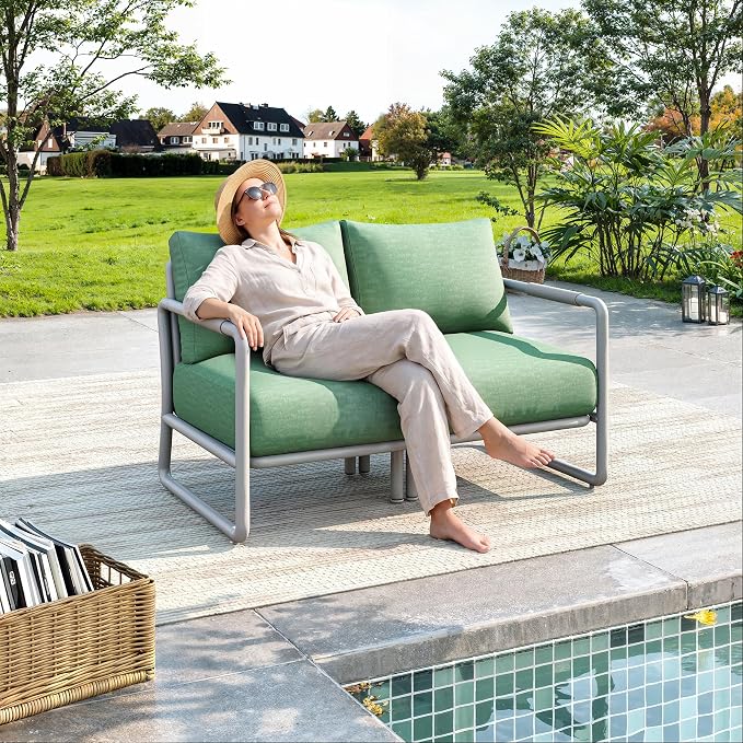 2-Seater Outdoor Aluminum Loveseat with Cushions, Patio Sofa for Balcony, Deck, Backyard, Garden, Deep Seating Couch for Conversation & Relaxation, White