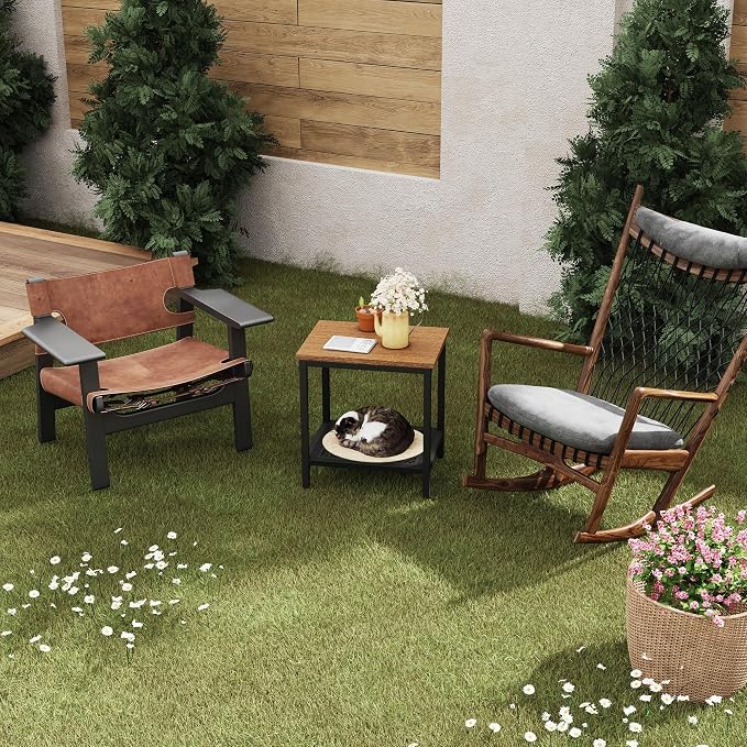 Outdoor Side Table with Storage, 2-Tier Patio End Tables Weather Resistant, Black Outdoor Accent Table,Small Side Table for Pool, Deck, Garden