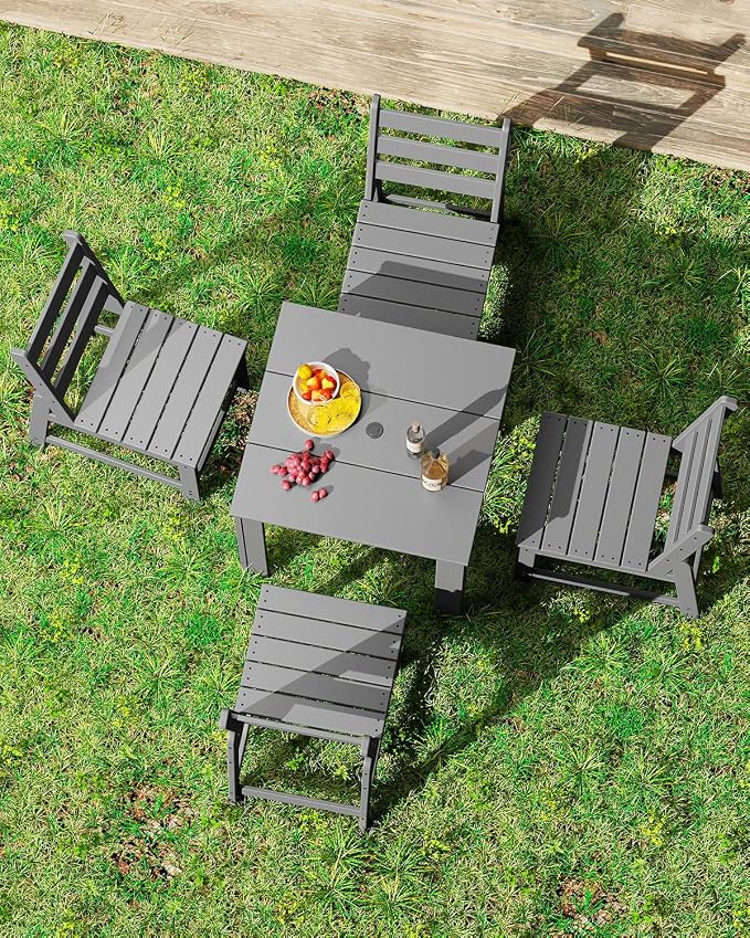 GREENVINES Outdoor-Dining-Table | 35” | HDPE | Patio Furniture | Square Tables for 4 | All-Weather | for Poolside Backyard Garden | Grey