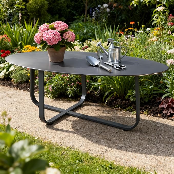 Aluminum Patio Coffee Table, Rustproof Outdoor Side Table | Powder-coated scratch-proof aluminum tabletop, all-weather frame, easy assembly for garden balcony pool