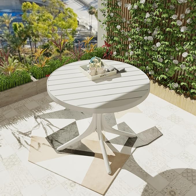 Modern White Round Plastic Table – 36 Inch Indoor/Outdoor Dining Table & Coffee Table, Lightweight Polypropylene All-Weather Patio Table for Garden, Courtyard, Kitchen, Camping (White)