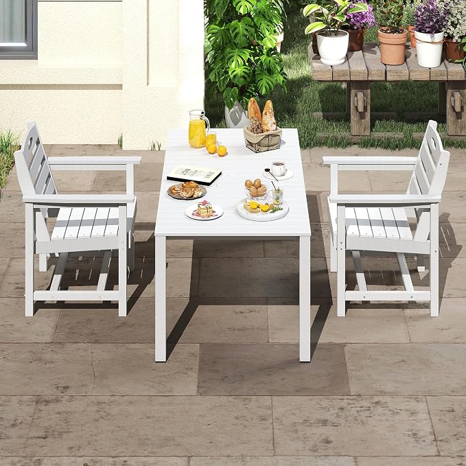 Domi HDPE Outdoor Dining Set, All-Weather 3 Piece Outdoor Dining Table Set with 2" Umbrella Hole, Outdoor Patio Dining Set for Garden, Poolside, Backyard, Deck, White