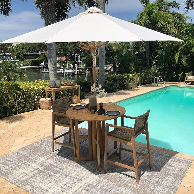 Royal Teak Collection Drop Leaf Bar Table, 45-Inch Folding Outdoor Round Table, Space-Saving, Bar Height, Balcony, Garden or Patio Wooden Teak Outdoor Furniture (BTDL45)