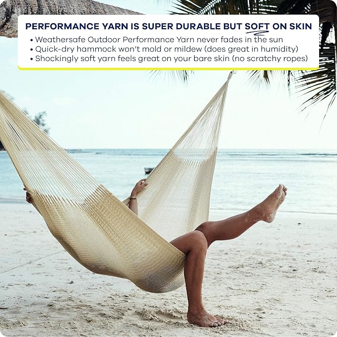 Handwoven Classic Double Hammock and Tree Strap Bundle: Shareable, Weathersafe Hammocks, Yellow Leaf Hammocks - “St. Lucia” Hammock, Fits 1-2 People (400 lbs) + Go Anywhere Hammock Straps - Extra Long