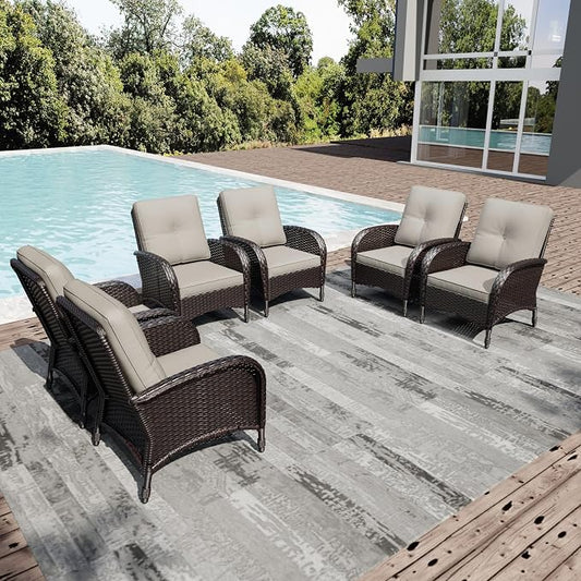 Joyside Wicker Patio Chairs, 6 Piece Rattan Outdoor Furniture with Thickened Cushions, High Back, Deep Seating, Wide Armrest, Outdoor Chairs for Porch, Deck