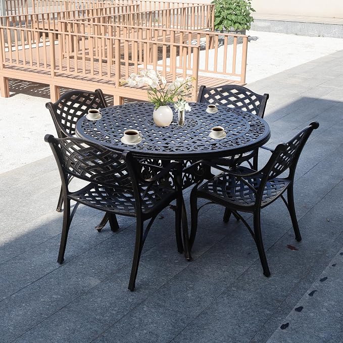 Outdoor Dining Table for 4-6 Person, 48.23" Cast Aluminum Patio Table with 2.36" Umbrella Hole, Outdoor Bistro Table for Backyard, Garden, Patio