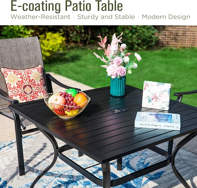 Sophia & William 5-Piece Outdoor Dining Set, 4 Comfortable Textilene Chairs and 37" Powder-Coated Outdoor Square Table, Durable All-Weather Patio Furniture for Lawn, Park, and Courtyard