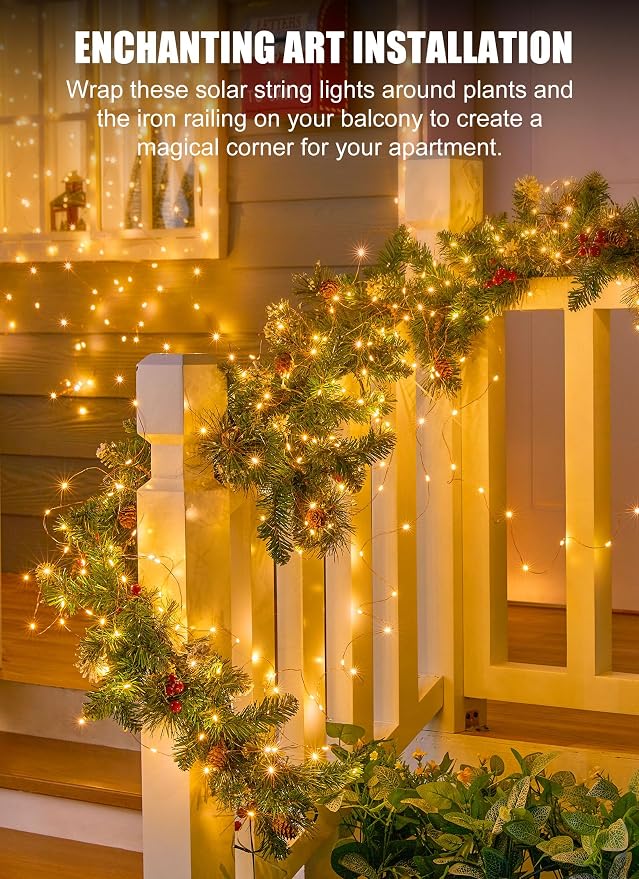 Solar String Lights, 6 Pack Total 198Ft 600 LED Fairy Lights Warm White | IP65 Waterproof Solar Fairy Lights with 8 Modes, Twinkle Solar Powered Outdoor Lights for Patio Yard Trees Wedding Christmas