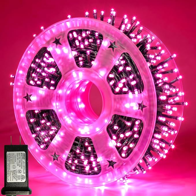 1000 LED Pink Christmas Lights Outdoor String Lights, 328 ft | Green Wire Waterproof Twinkle Fairy Lights Plug in with Timer, 8 Modes String Lights Indoor Bedroom Halloween Decorations