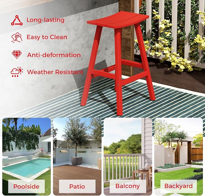 Costaelm Outdoor Bar Table, 42" Counter Height Round Patio Cocktail Bar Table, Patio Bar Table 3-Pieces Set Bistro Dining Table Pub Table for Deck, Backyard, Garden, Red