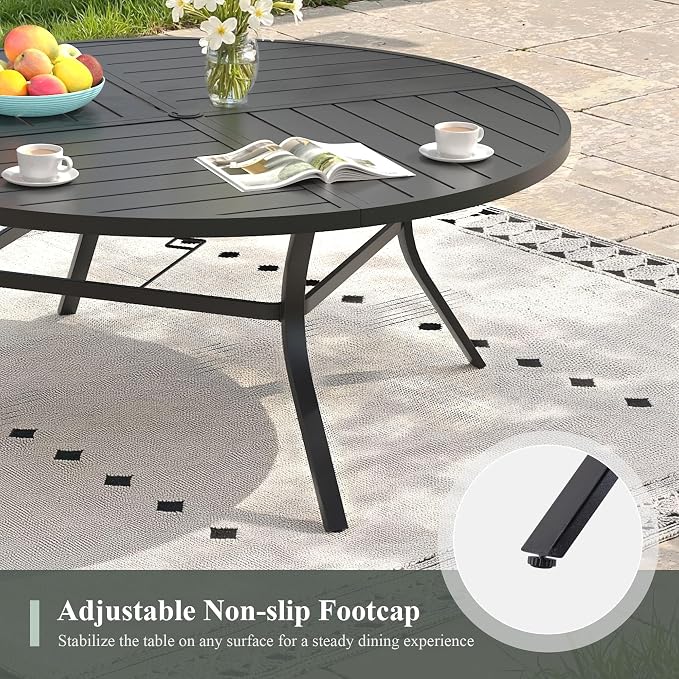 11 Pieces Outdoor Dining Set, Stackable Textilene Paito Chairs & 63.1" Round Dining Table with Umbrella Hole, Patio Dining Set for Backyard, Deck, Garden, Brown & Black