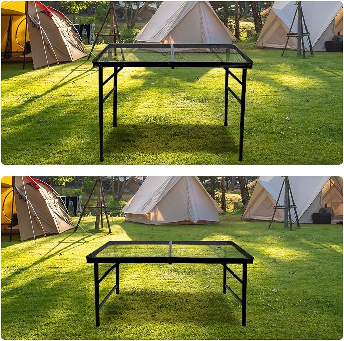 BRIAN & DANY 3x2 FT Folding Grill Table Camping Table, Metal Portable Picnic Table, Lightweight Height Adjustable Foldable Table for Outdoor, Black