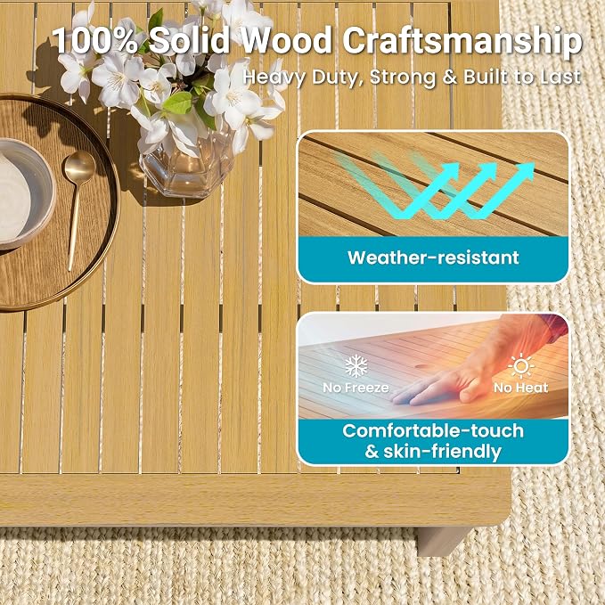 FansaFurn 5 Pieces Acacia Outdoor Patio Table and Chairs Set for All-Weather, Outside Furniture with Table Umbrella Hole and Removable Cushion for 4, Patio Table Set for Patio, Garden, Brown