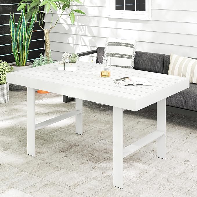 Wisteria Lane Aluminum Outdoor Patio Furniture Dining Table, All-Weather Outdoor Metal Dining Table, Modern Rectangle High Table for Party, for Balcony, Garden, White
