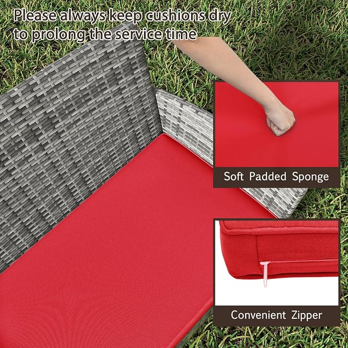 Tangkula 8 Pieces Patio Rattan Conversation Set, Outdoor Wicker Furniture Set with Cushioned Chair, Loveseat & Tempered Glass Table, Outside Sectional Sofa Set for Backyard (G-red,2)