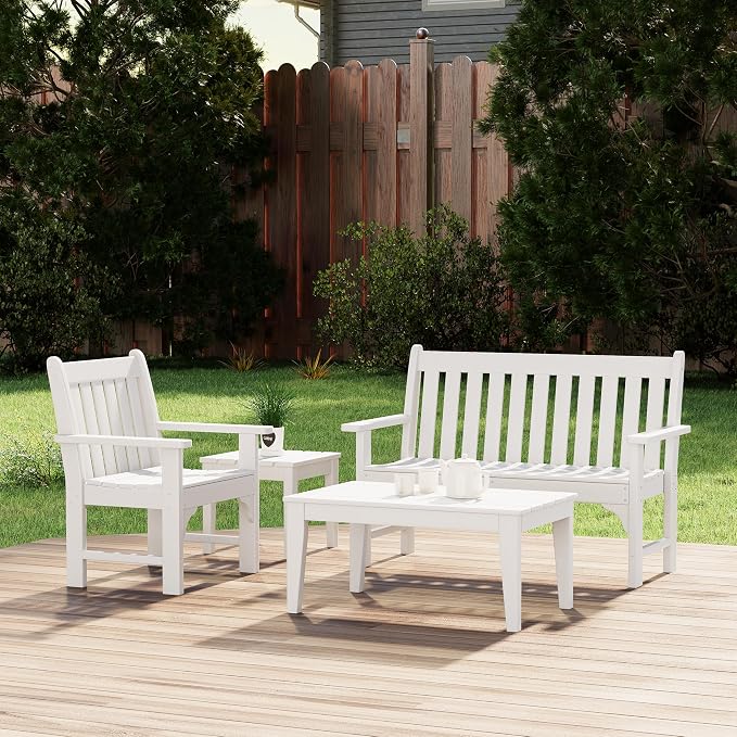 Costaelm Adirondack Outdoor Coffee Table, HDPE Outdoor Drink Table Weather Resistant, Patio Table Porch Table Accent Table Balcony End Table for Pool, Seaside, Backyard, White