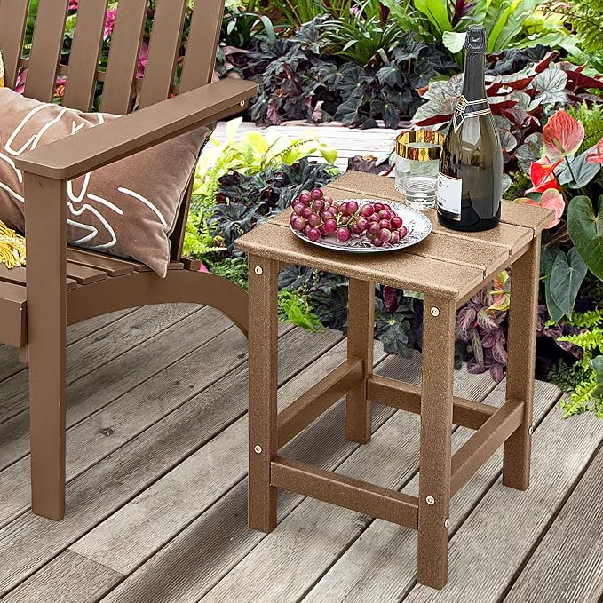 Tangkula Square Outdoor Side Table, Weather Resistant HDPE Adirondack Table, Outdoor Chairside End Tables for Lawn Garden Balcony, Easy Assembly, Patio Side Table, 14 x 14 x 18.5 Inch (2, Brown)