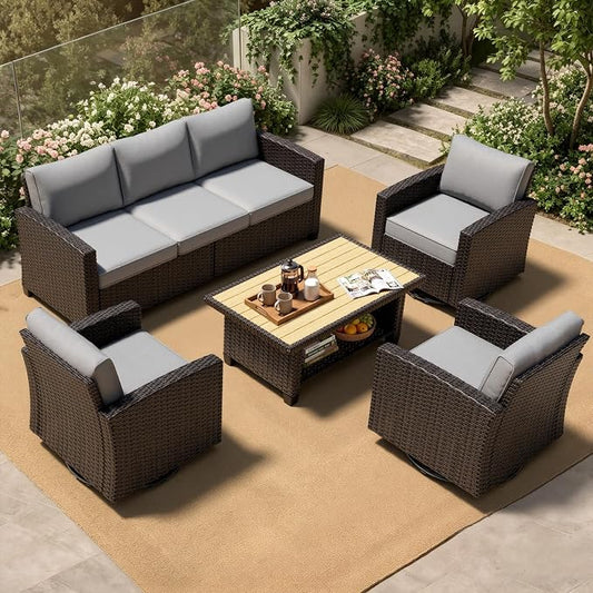 Patio Furniture Set - All-Weather - 5 Piece Wicker Outdoor Patio Conversation Set, Modular Rattan Sectional Sofa for Backyard, Garden, Patio, Poolside