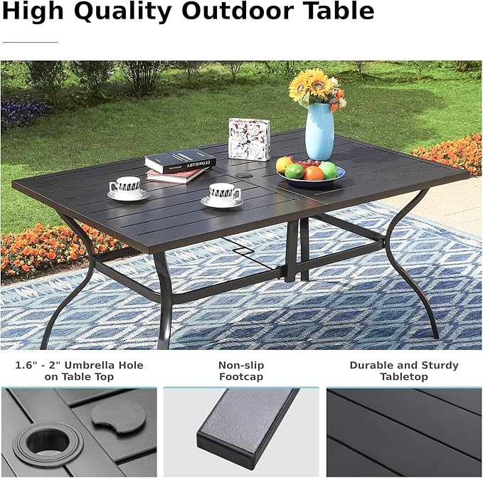 MFSTUDIO Outdoor Dining Set with Umbrella, Metal Patio Dining Set for 6 Persons, Patio Furniture Set with Beige Umbrella (Base not Included)