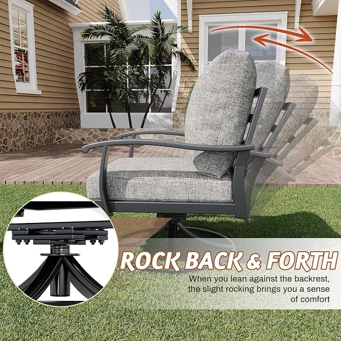 HOMREST Outdoor Furniture Thickened Cushion 360 Degree Swivel Rocking Patio Chairs with Ottomans and 3-Seat Sofa, Loveseat, Coffee Side Table, 8 PCS Metal Conversation Set for Garden, Deck, Poolside