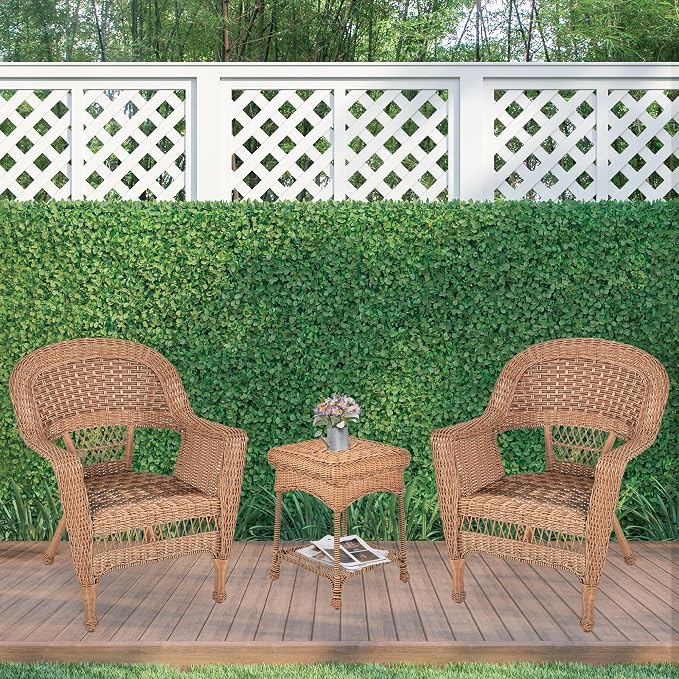 Jeco 3 Piece Wicker Chair and End Table Set without Cushion, Honey
