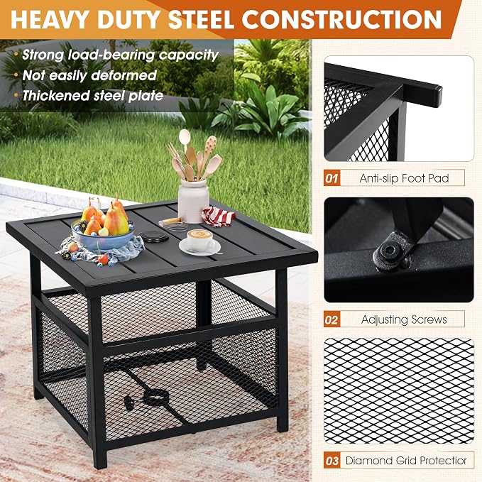 Incbruce Outdoor 22'' x 22'' Umbrella Table Stand, Side Table with 1.57" Umbrella Hole, Patio Umbrella Square Table for Deck, Pool, Garden, Black