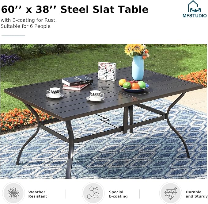MFSTUDIO 7 Pieces Outdoor Dining Sets for 6, Patio Table and Chairs, Outdoor Rectangular Metal Table with Chairs, Wicker Patio Dining Furniture, Deck, Porch