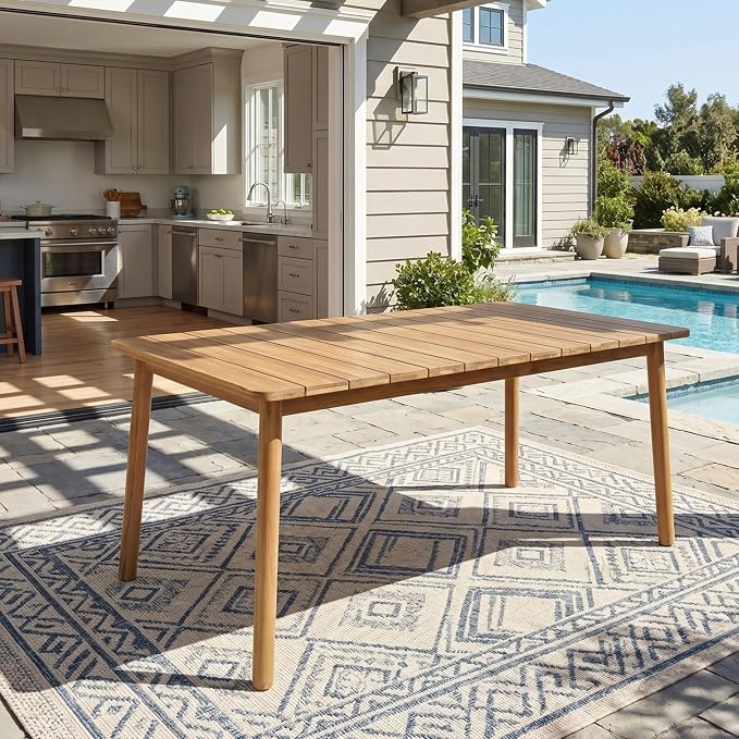Christopher Knight Home Kegy 67" Patio Acacia Wood Dining Table with Slatted Tabletop, Outdoor Farmhouse Rectangular Dining Room Table for 6 Persons, Outdoor Dining Table for Backyard, Light Teak