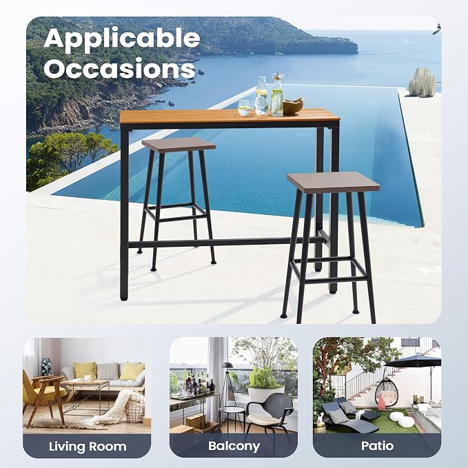 Outdoor Bar Table 43" All-Weather Patio Bar Table with Metal Frame and Waterproof Wood-Like Tabletop Outdoor Console Table for Balcony Yard Garden Bistro Hot Tub Use(Brown)