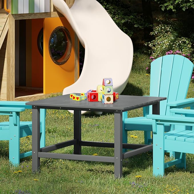 WestinTrends Malibu Kids Outdoor Patio Furniture HDPE 31" Wide Square Dining Table, Gray