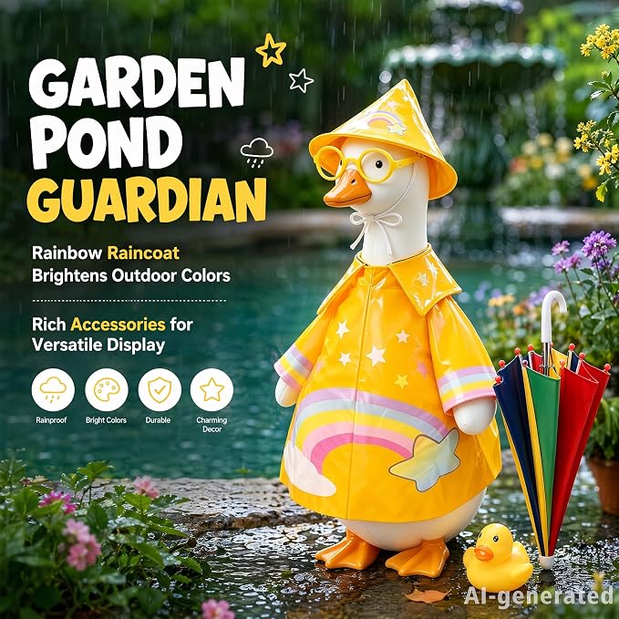 SIQUK Raincoat Porch Goose Outfits Raincoat Goose Clothes Fits 23" Statue | Raincoat Porch Goose Costume, Waterproof Goose Statue Clothes, With Hat Glasses Umbrella, All-Season Outdoor Decor