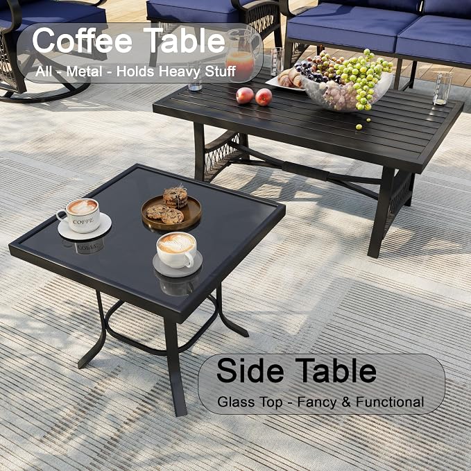 5 Pieces Modern Patio Furniture Set, All Weather Metal Outdoor Conversation Sets with 5.1" Extra Thick Cushion for Backyard Garden Deck Porch Poolside, Blue