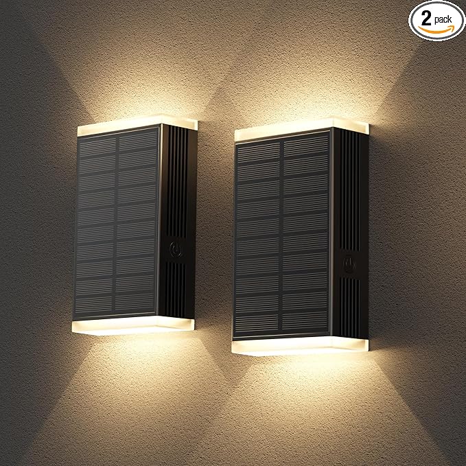 Solar Wall Light Outdoor,3000/4000/6000K 3 Modes Dusk to Dawn Lighting Wall Sconce IP67 Waterproof Up and Down Solar Lights Outdoor for House, Garage, Porch,Doorway (2 Pack)
