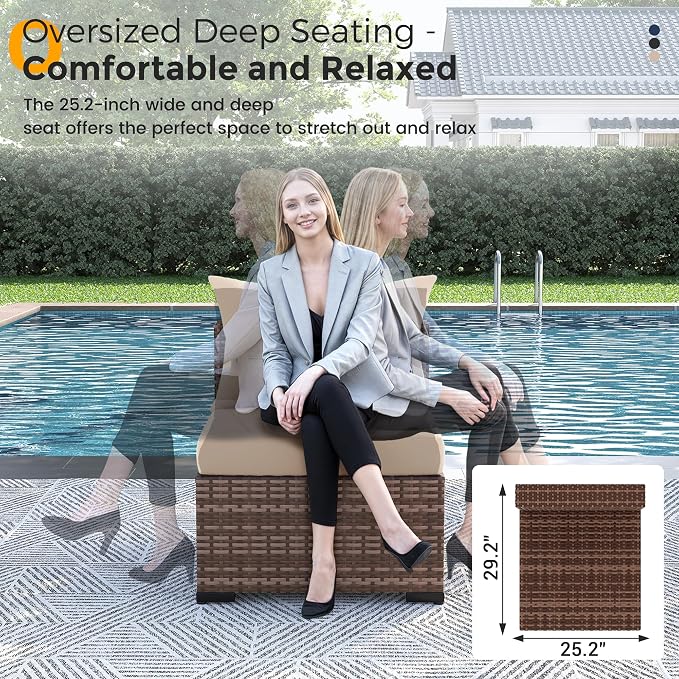 UDPATIO Furniture Set, 7 Piece Sectional Sofas with Wicker Coffee Table, Conversation for Garden, Backyard, Khaki