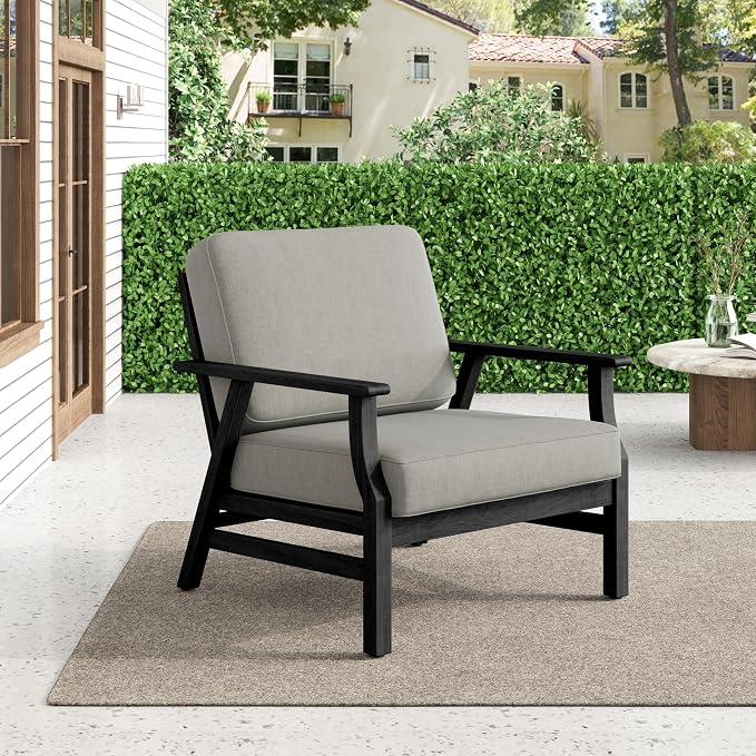 Dark Wood Patio Chair Outdoor Bistro Set, 2 Piece Outdoor Armrest Chair All Weather Patio Sofa Furniture Backyard Conversation Sets with Cushions - Light Camel