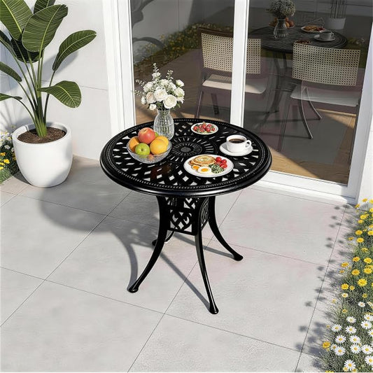 30.31" Outdoor Patio Dining Table, Cast Aluminum Patio Table, Patio Bistro Table, Patio Furniture Set with 2.36" Umbrella Hole for Balcony Lawn Garden Backyard