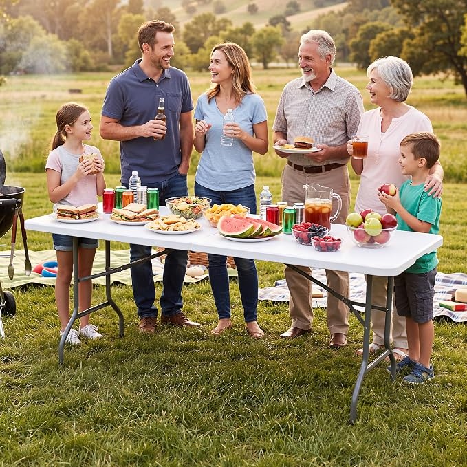 YITAHOME Heavy-Duty 6ft Folding Table with Handle, Portable Rectangle Folding Table for Easy Storage, Ideal for Outdoors Camping, Picnics, Parties & Indoor Events, White