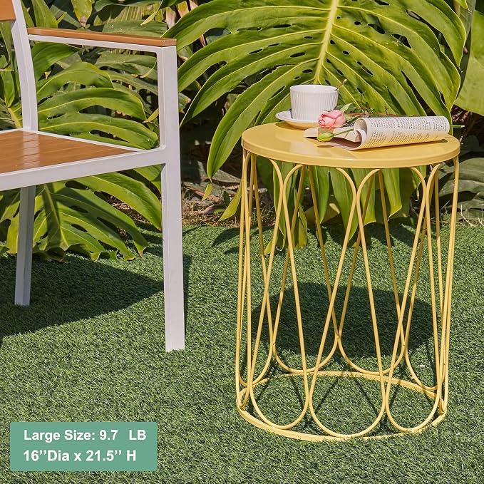 Y&M Outdoor Side Tables Set of 3, Metal Nesting Patio Side Tables for Outside, Decorative Garden Stool Plant Stand for Patio Garden Balcony Porch-Yellow