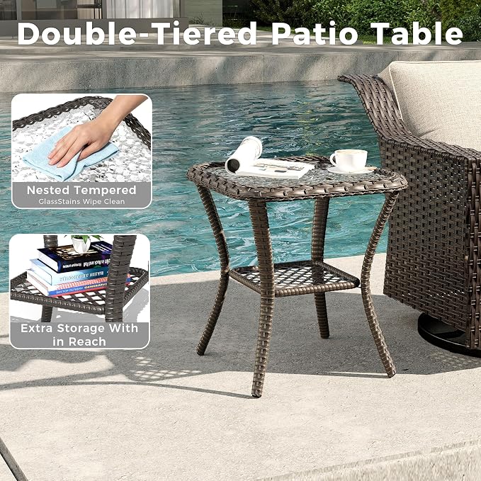 6 Pieces Patio Conversation Furniture Set - 1 Sofa, 2 Swivel Chairs, 2 Armchairs, 1 Side Table, Outdoor Wicker Furniture with Removable Cushions for Porch, Balcony, Sunroom (Beige)