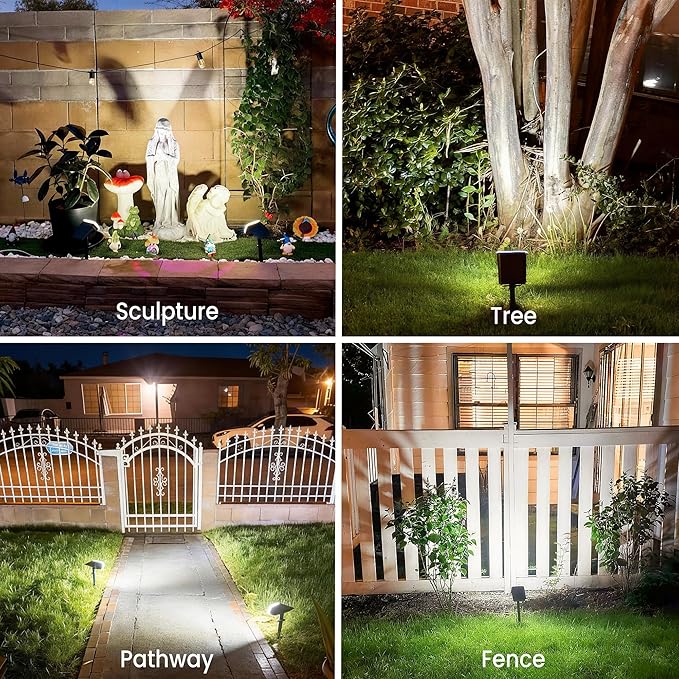 JEJOT Solar Lights Outdoor Waterproof IP65, Super Bright LED with Lens, 6500K 2 Lighting Modes, Solar Powered Yard Garden Solar Spot Lights for Outside Landscape Auto On/Off - 6 Pack