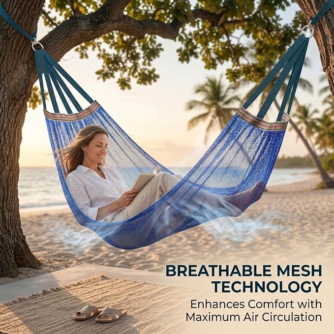 Outdoor Hammock Without Stand|Camping Hammock Lightweight Portable, Anti-roll Breathable Mesh Outdoor with Tree Straps & Carry Bag, Blue (102.36x51.18in)